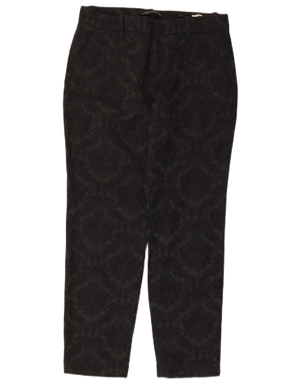 Calça chino reta feminina Zara médio W28 L27 algodão floral preto