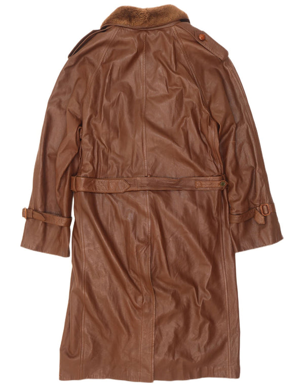 Casaco de couro militar vintage masculino com peito duplo IT 50 grande marrom