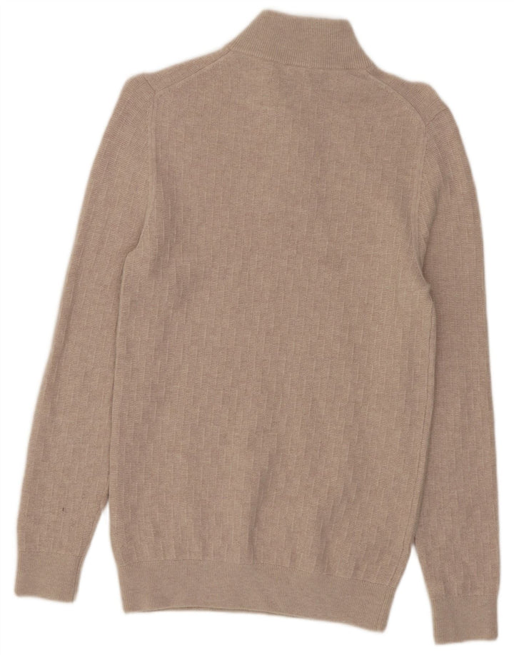 Suéter masculino Reiss com zíper e gola pequena, lã merino bege