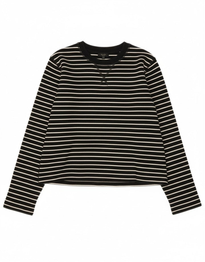 Top feminino Massimo Dutti manga comprida Reino Unido 14 algodão listrado preto médio