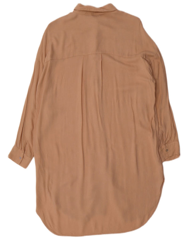 Vestido camisa oversized Zara feminino manga comprida Reino Unido 6 XS bege viscose
