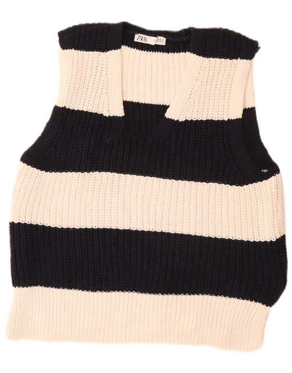 Regata feminina Zara UK 14 poliéster listrado branco médio