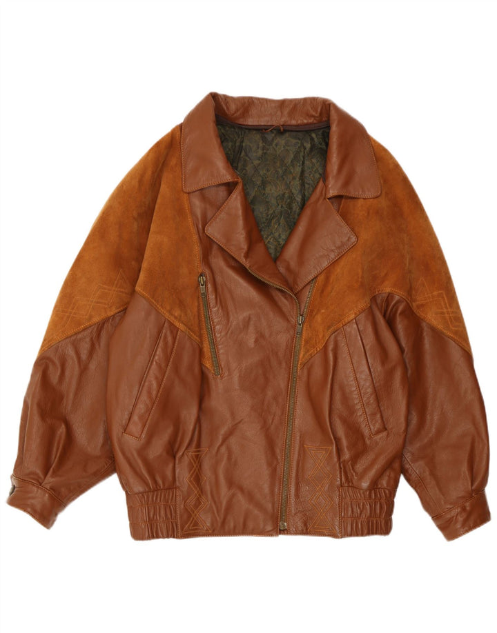 Jaqueta de couro feminina vintage Reino Unido 14 grande marrom