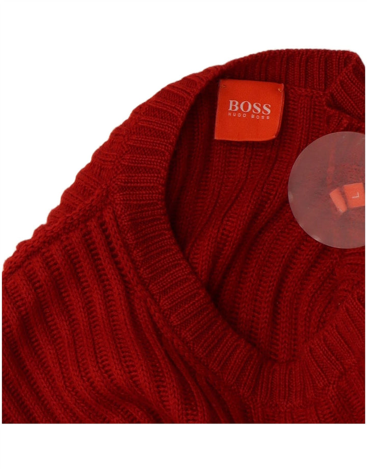 Suéter masculino HUGO BOSS com gola redonda, grande lã vermelha