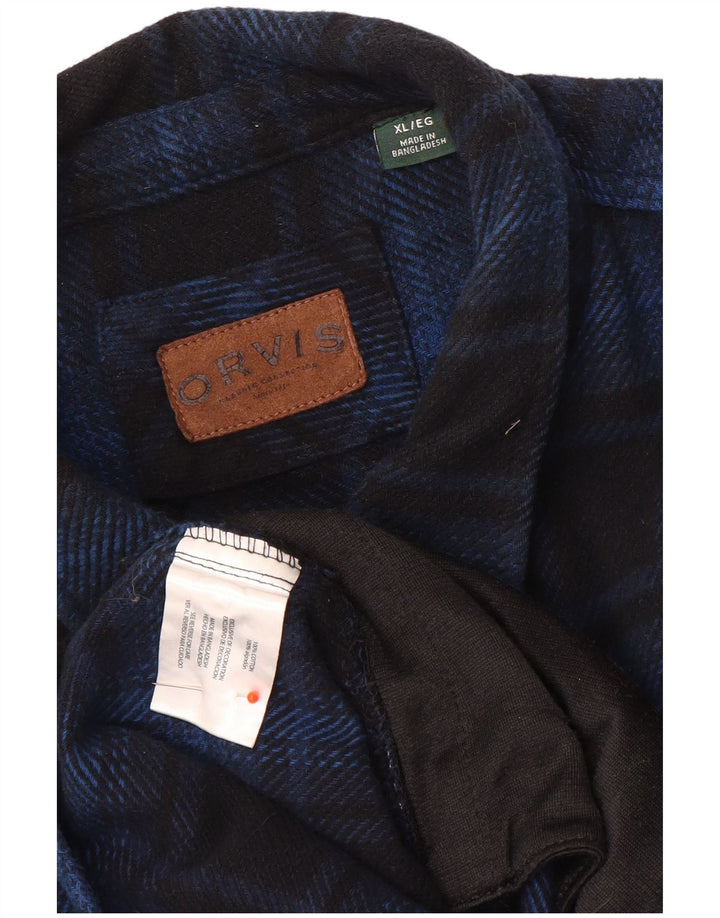 Camisa masculina de flanela Orvis XL azul marinho xadrez algodão