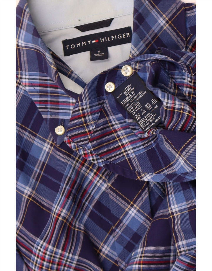 Camisa masculina Tommy Hilfiger de algodão xadrez azul médio