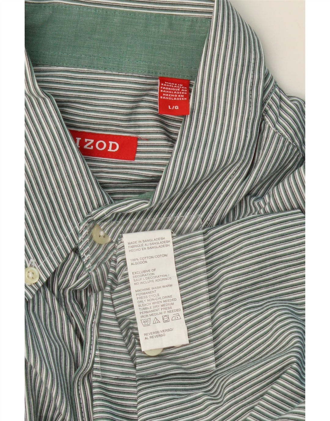 IZOD Mens Shirt Large Green Pinstripe Cotton Vintage Izod and Second-Hand Izod from Messina Hembry 