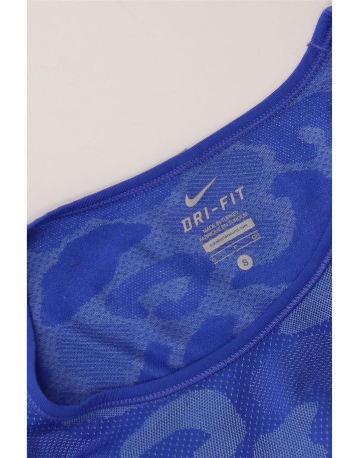 Camiseta feminina Nike Dri Fit UK 10 pequena azul camuflada
