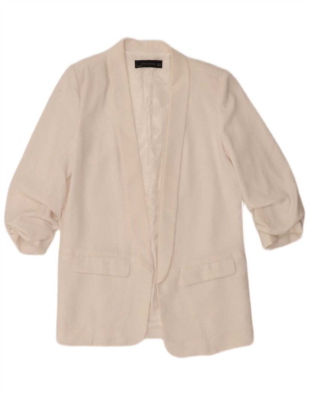 Zara Jaqueta Blazer Feminina Manga 3/4 Aberta UK 14 Médio Poliéster Branco
