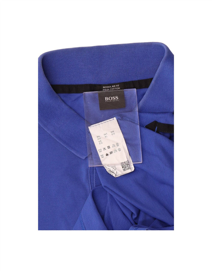 Camisa polo masculina de ajuste regular HUGO BOSS XL algodão azul