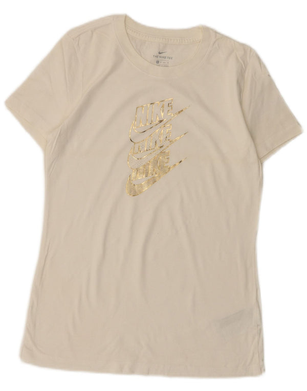 Camiseta Nike feminina gráfica Top UK 6 XS algodão branco