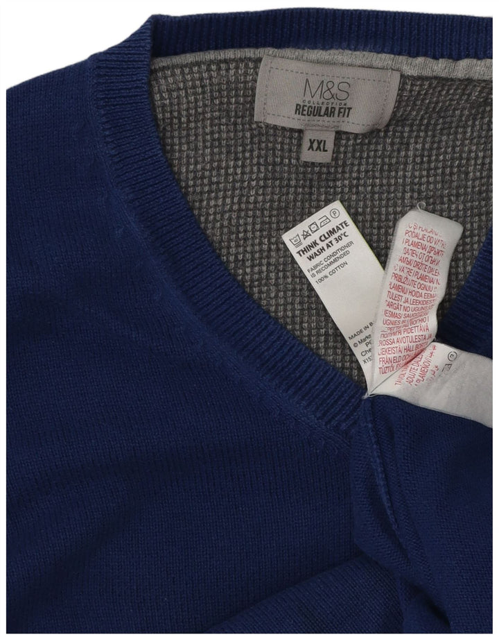 Suéter masculino Marks & Spencer com ajuste regular e decote em V 2XL algodão azul