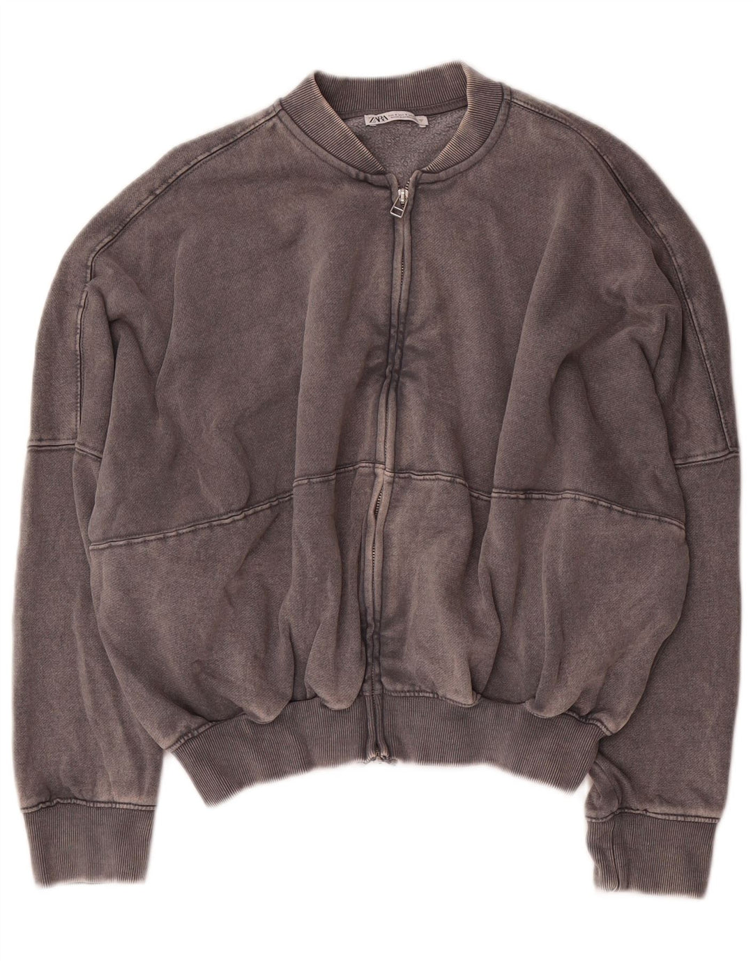 Zara Womens Crop Oversized Tracksuit Top Jacket Reino Unido 10 Pequeno Algodão Cinza