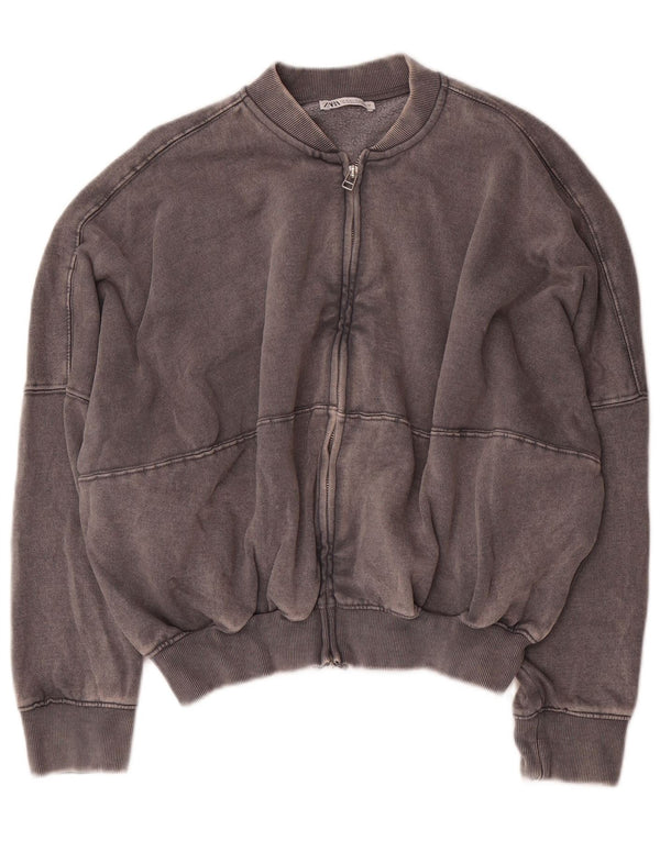 Zara Womens Crop Oversized Tracksuit Top Jacket Reino Unido 10 Pequeno Algodão Cinza