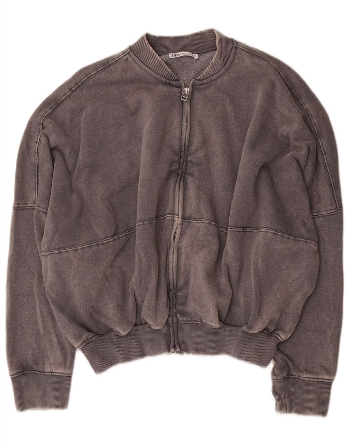 Zara Womens Crop Oversized Tracksuit Top Jacket Reino Unido 10 Pequeno Algodão Cinza