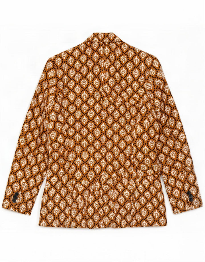 Zara Jaqueta blazer feminina com peito duplo Reino Unido 18 XL marrom geométrico