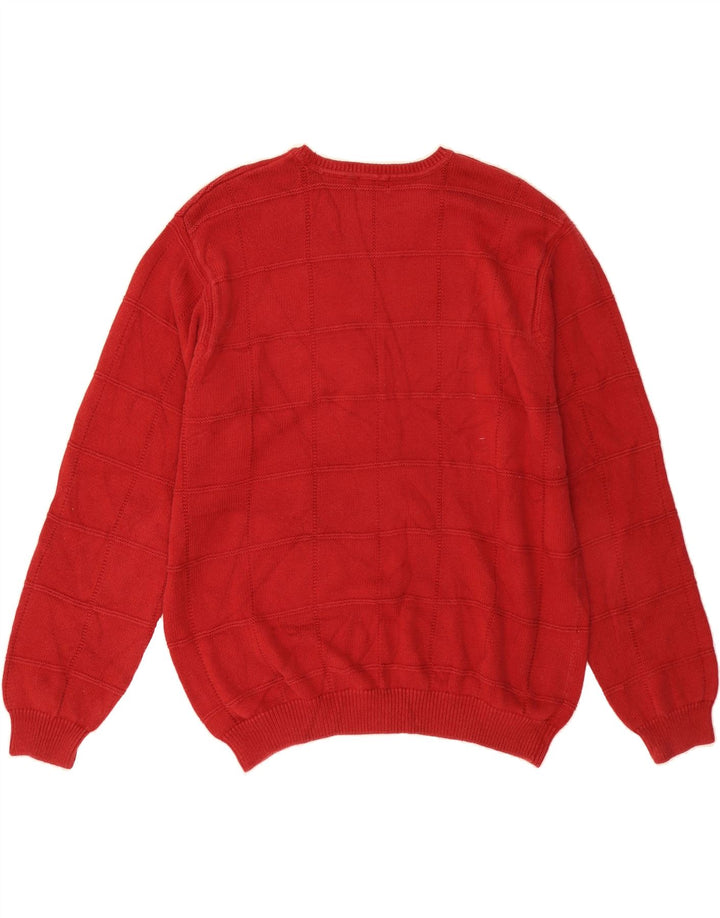 IZOD Mens Crew Neck Jumper Sweater Large Red Check Cotton Vintage Izod and Second-Hand Izod from Messina Hembry 