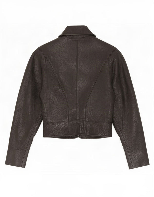 Jaqueta Bolero de couro feminina vintage UK 6 XS preta