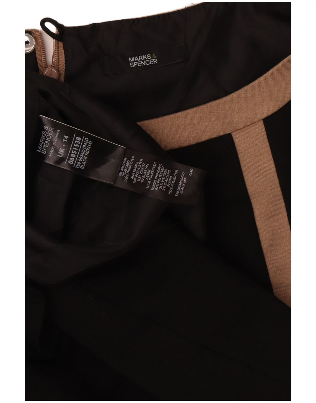 Vestido feminino Marks & Spencer sem mangas com bainha UK 14 médio preto listrado