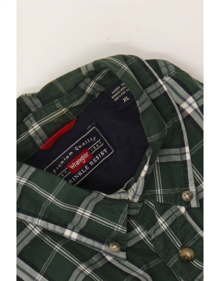 Camisa Wrangler masculina de manga curta XL verde algodão xadrez