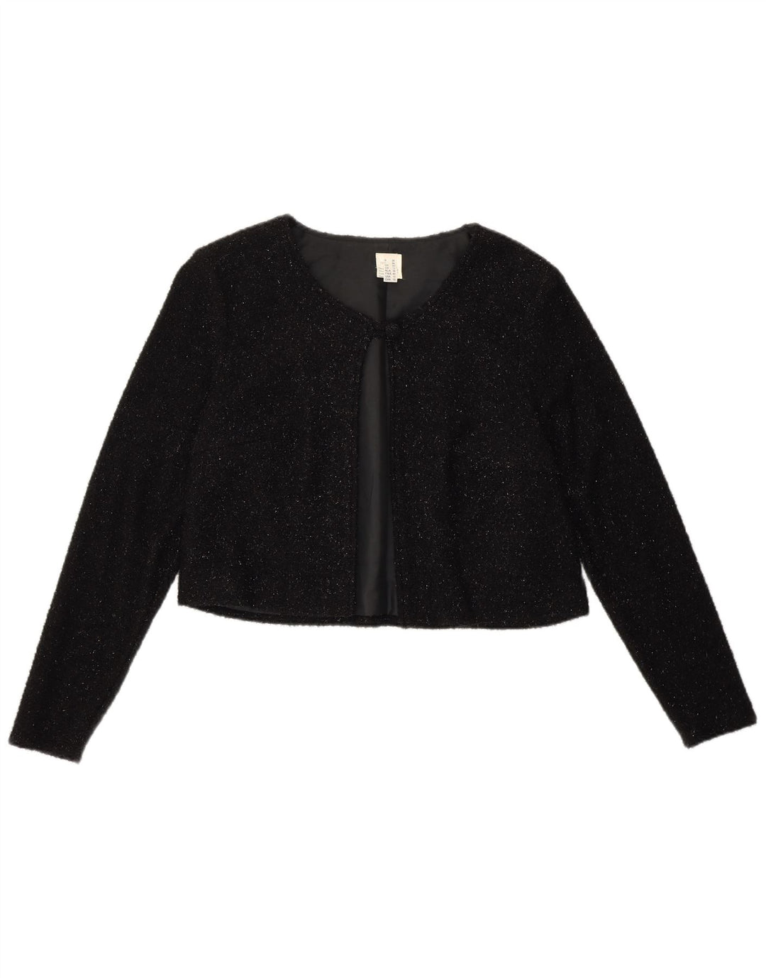 Jaqueta Bolero feminina VINTAGE Reino Unido 12 nylon manchado preto médio