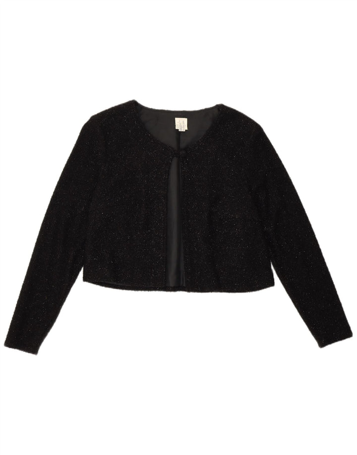 Jaqueta Bolero feminina VINTAGE Reino Unido 12 nylon manchado preto médio