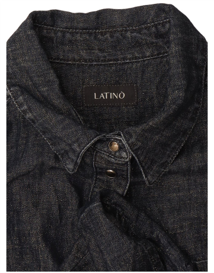 Camisa Vintage Feminina UK 12 Médio Azul Marinho