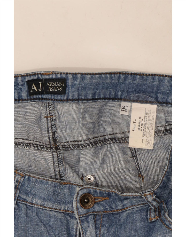 ARMANI Calça jeans feminina desgastada com bootcut W31 L29 algodão azul