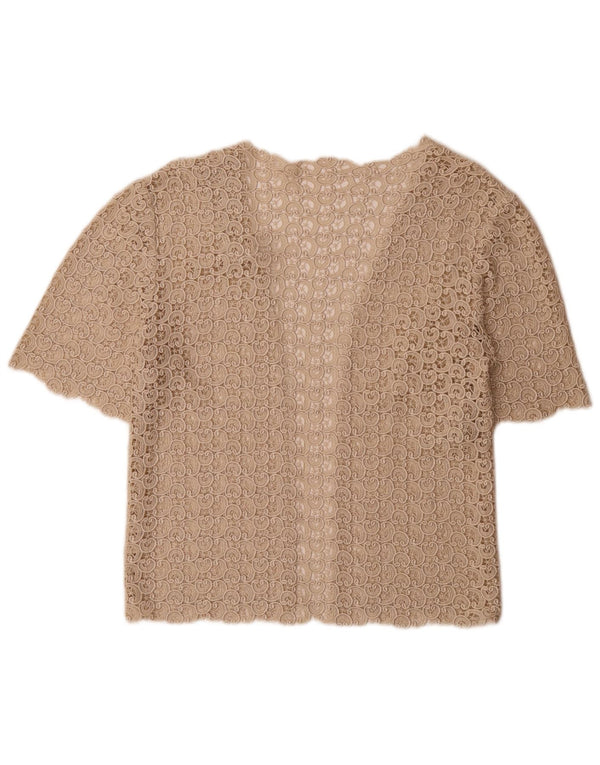 Top Cardigan Aberto Feminino Vintage Reino Unido 12 Paisley Bege Médio
