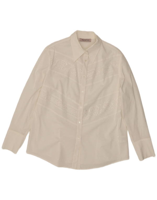 Blusa feminina ELENA MIRO Reino Unido 14 grande algodão floral branco