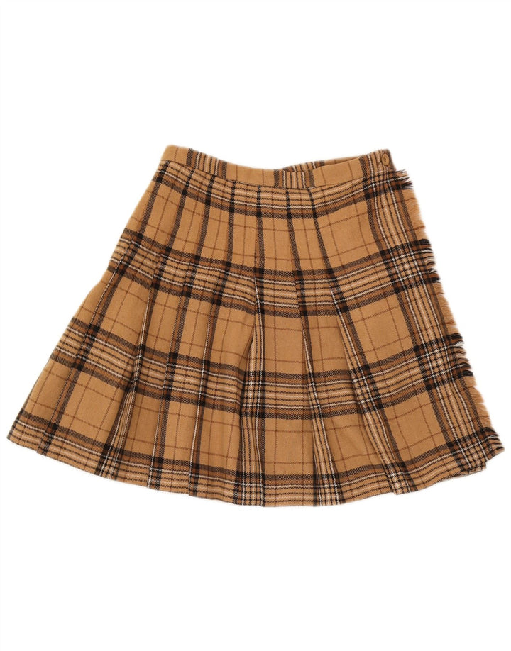 Saia feminina vintage W26 pequena xadrez marrom