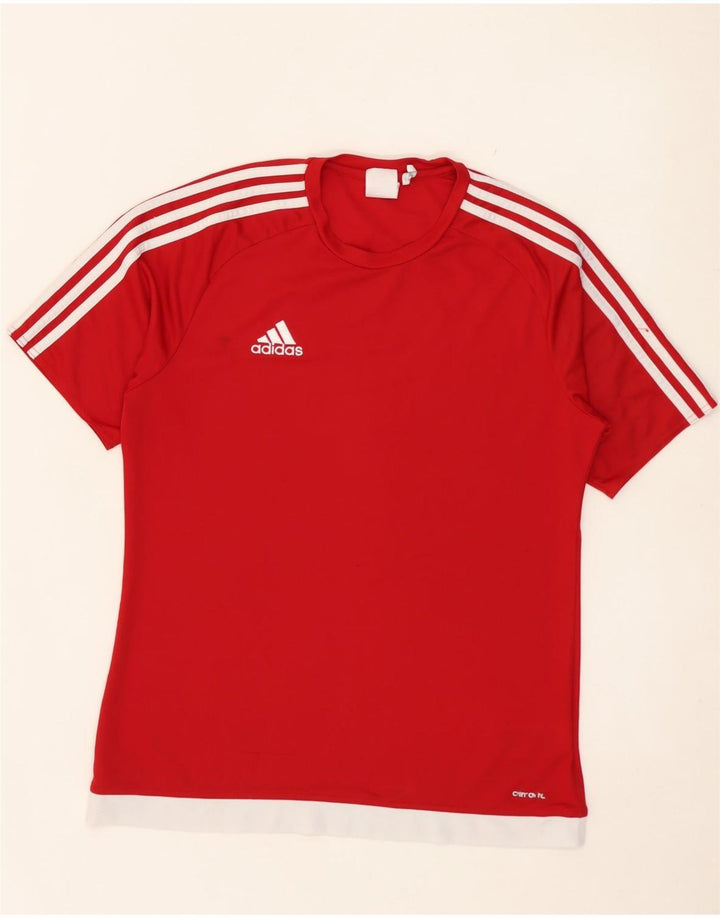 Adidas Mens Climalite Camiseta Top Médio Vermelho Colorblock Poliéster