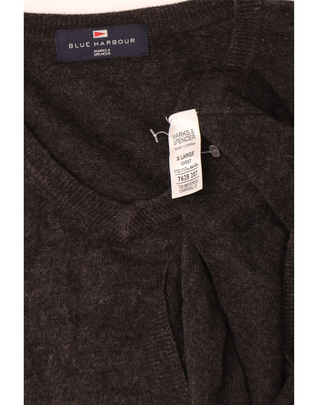Suéter masculino Marks & Spencer Blue Harbor com decote em V XL cinza acrílico
