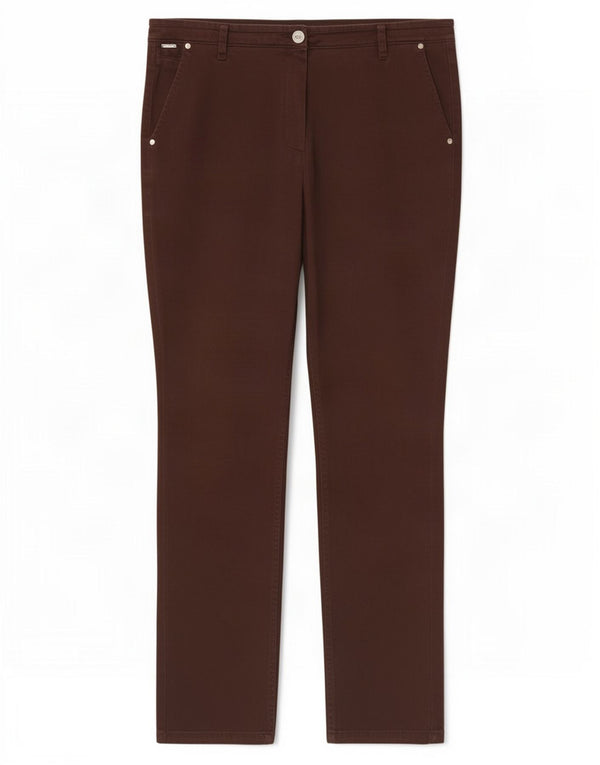 Calça chino feminina Marks & Spencer Per Una cintura alta justa W36 L29 marrom