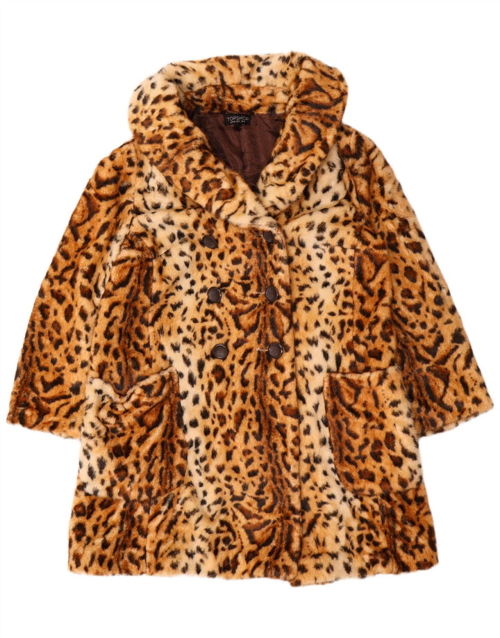 Casaco feminino Topshop com peito duplo Reino Unido 12 marrom médio com estampa animal