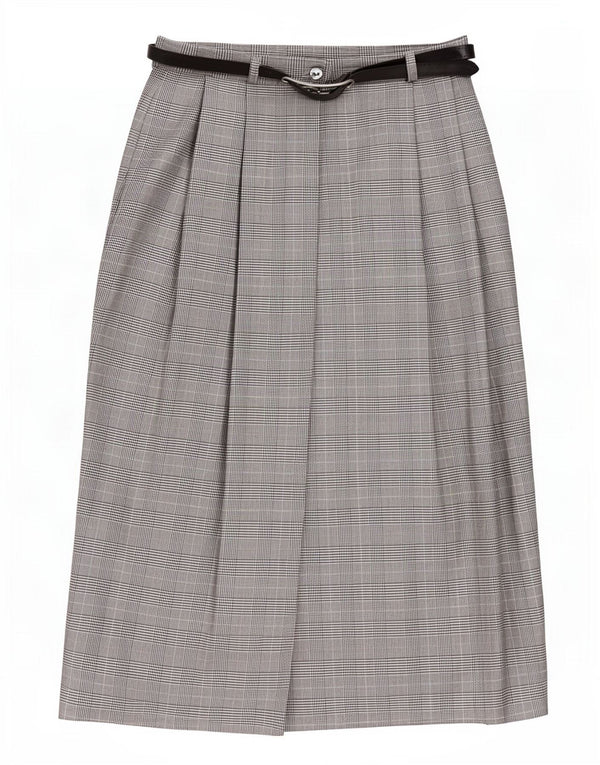 Saia feminina vintage UK 10 pequena W27 cinza Houndstooth poliéster