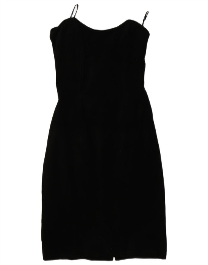 Vestido feminino vintage de camurça sem alças US 11 grande couro preto