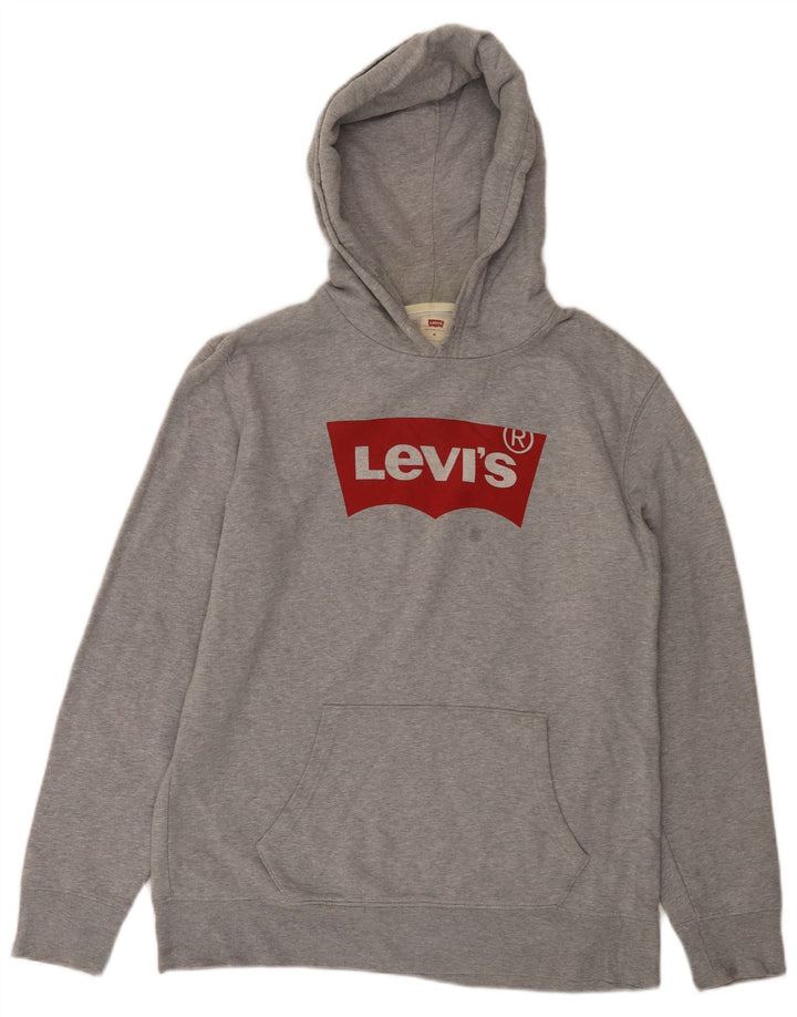 Suéter com capuz gráfico masculino Levi's algodão manchado cinza médio