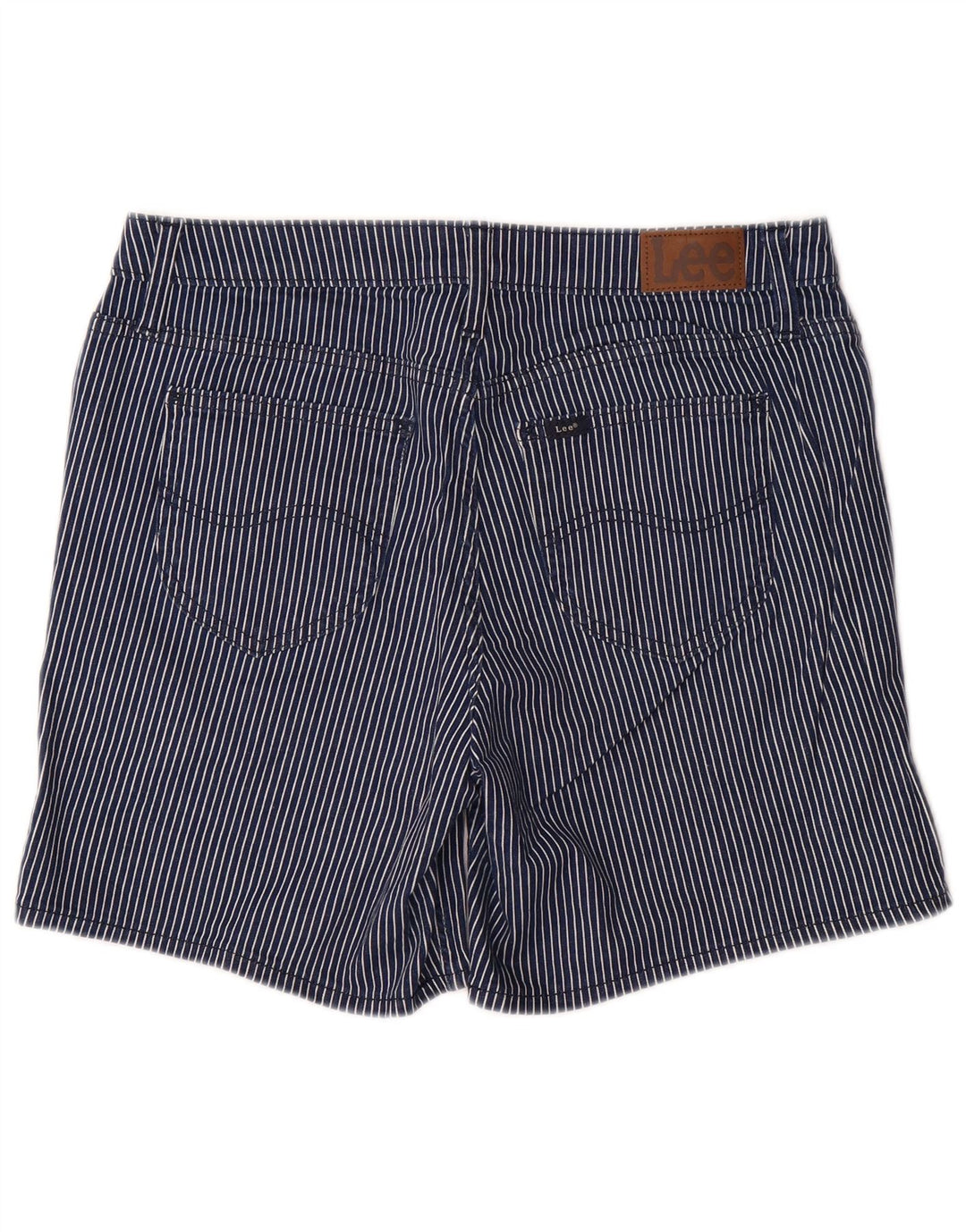 Shorts casuais femininos de cintura média LEE US 12 grandes W32 listrado azul marinho