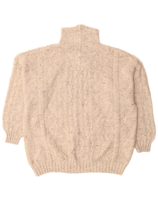Suéter masculino vintage com zíper e pescoço IT 54/56 XL bege salpicado de acrílico