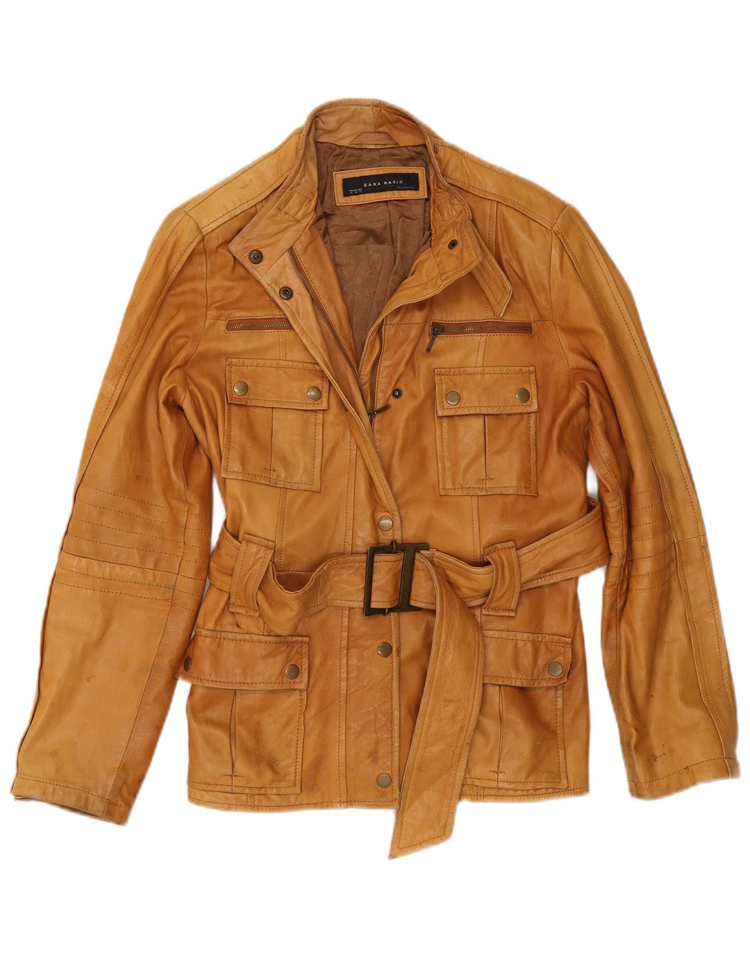 Jaqueta de couro feminina Zara Reino Unido 18 XL Bege