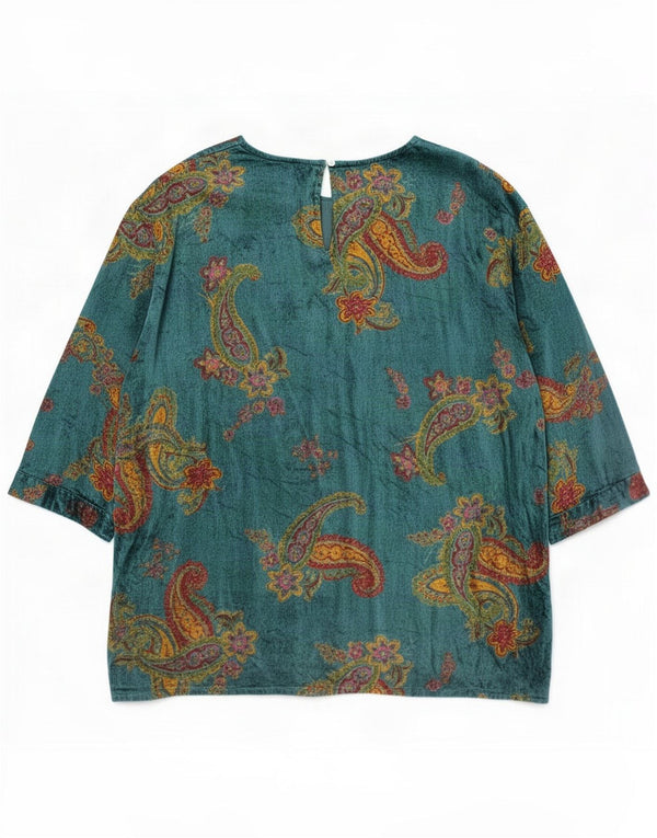 East Womens Oversized 3/4 Sleeve Blusa Top UK 18 XL Blue Paisley Viscose