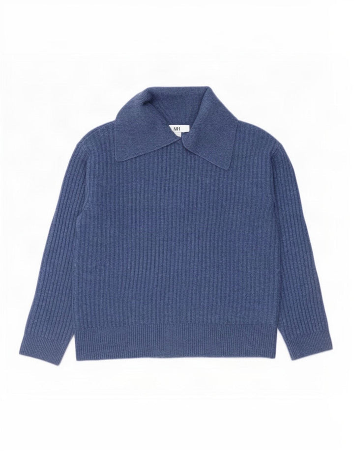 Suéter feminino Marks & Spencer com gola polo superdimensionada Reino Unido 10 pequeno azul