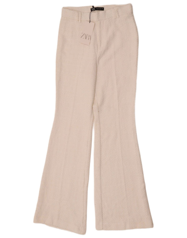 Calça feminina Zara Flare casual pequena W26 L32 algodão branco