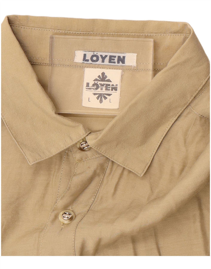 Pulôver masculino vintage de manga curta Camisa de algodão bege grande