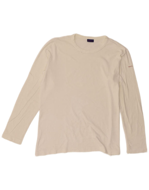Top feminino Replay manga comprida UK 18 XL algodão branco