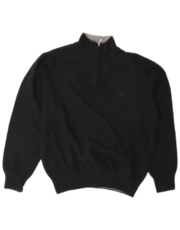 Suéter feminino Fred Perry com zíper e gola em lã preta UK 18 XL