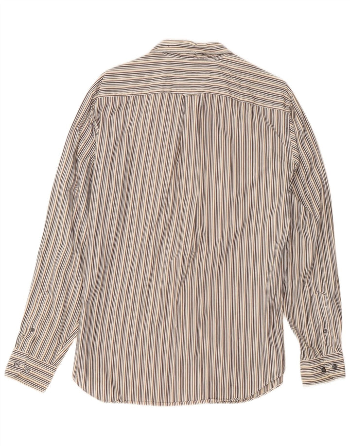 Camisa masculina Nautica de algodão listrado cinza médio