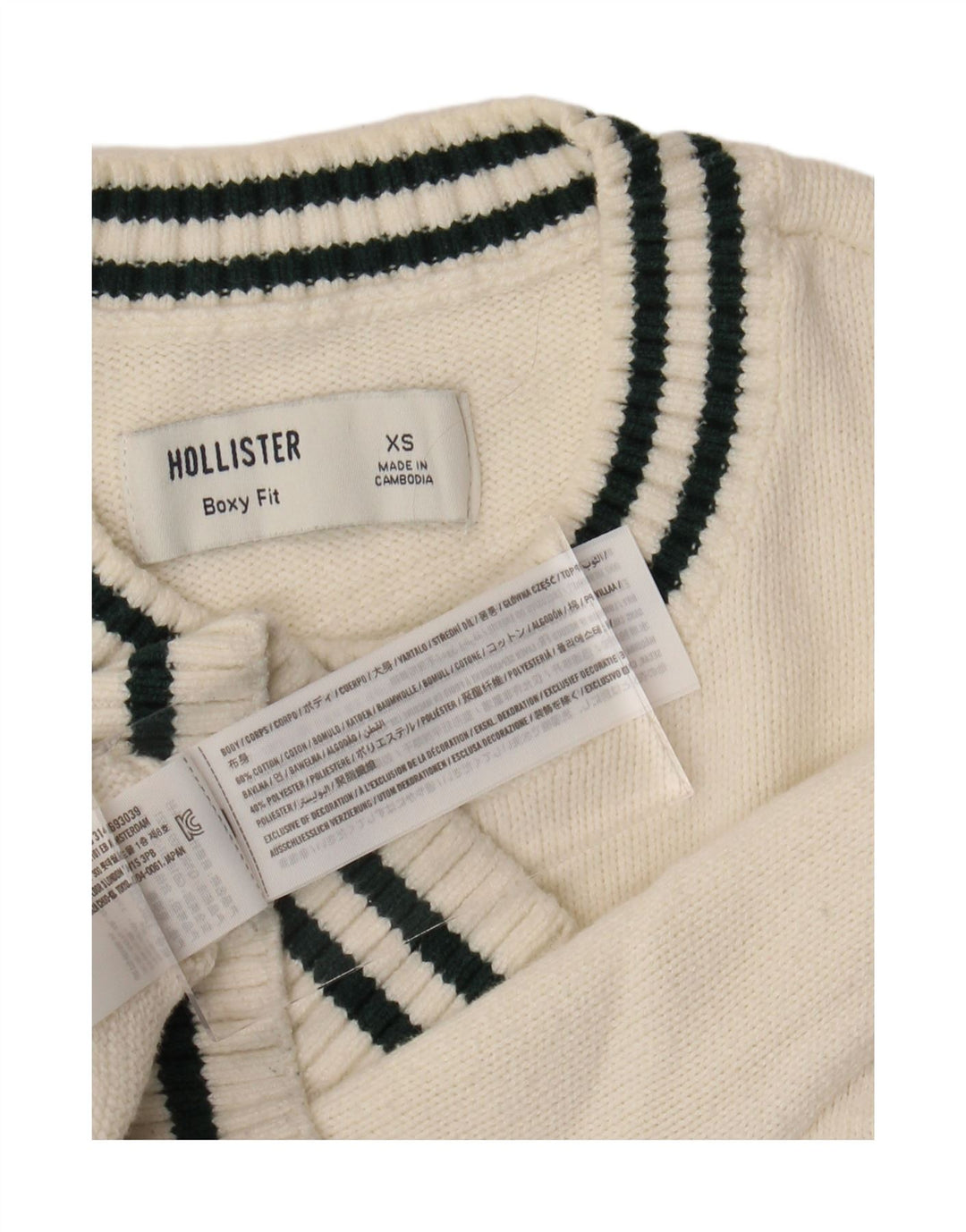 HOLLISTER Suéter feminino boxy oversized com gola redonda Reino Unido 6 XS off white