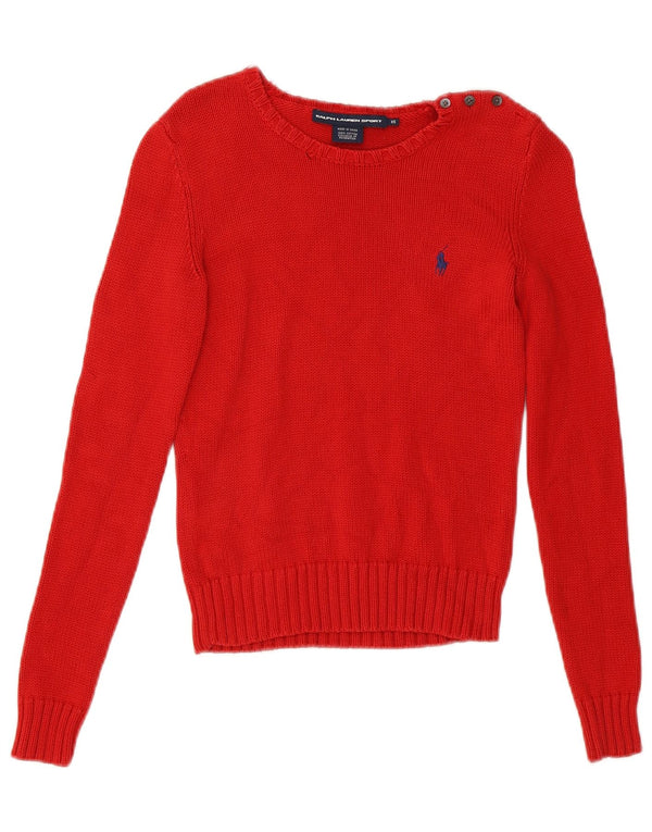 Suéter feminino Ralph Lauren com gola canoa Reino Unido 6 XS algodão vermelho